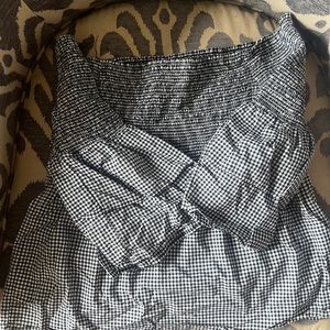 Off the shoulder plaid ruffle sleeve shirt